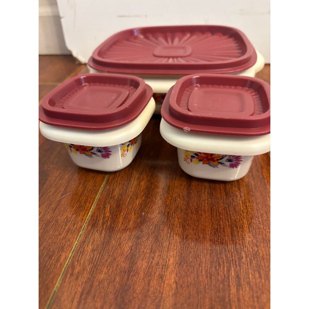 The Pioneer Woman Set of 5 Plastic Food Containers W Lids BPA Free Floral Red - Picture 3 of 12